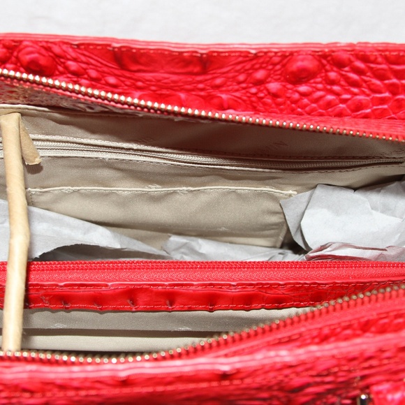 BRAHMIN Small Finley Satchel Sriracha Red Melbourne Leather Purse Tote Bag - Picture 9 of 9